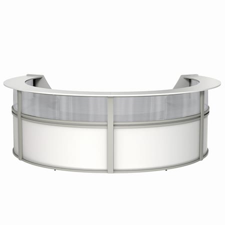 Linea Italia Curved Reception Desk 4 Units, Clear Panel, 142 inW x 107 inD, White ZUS318